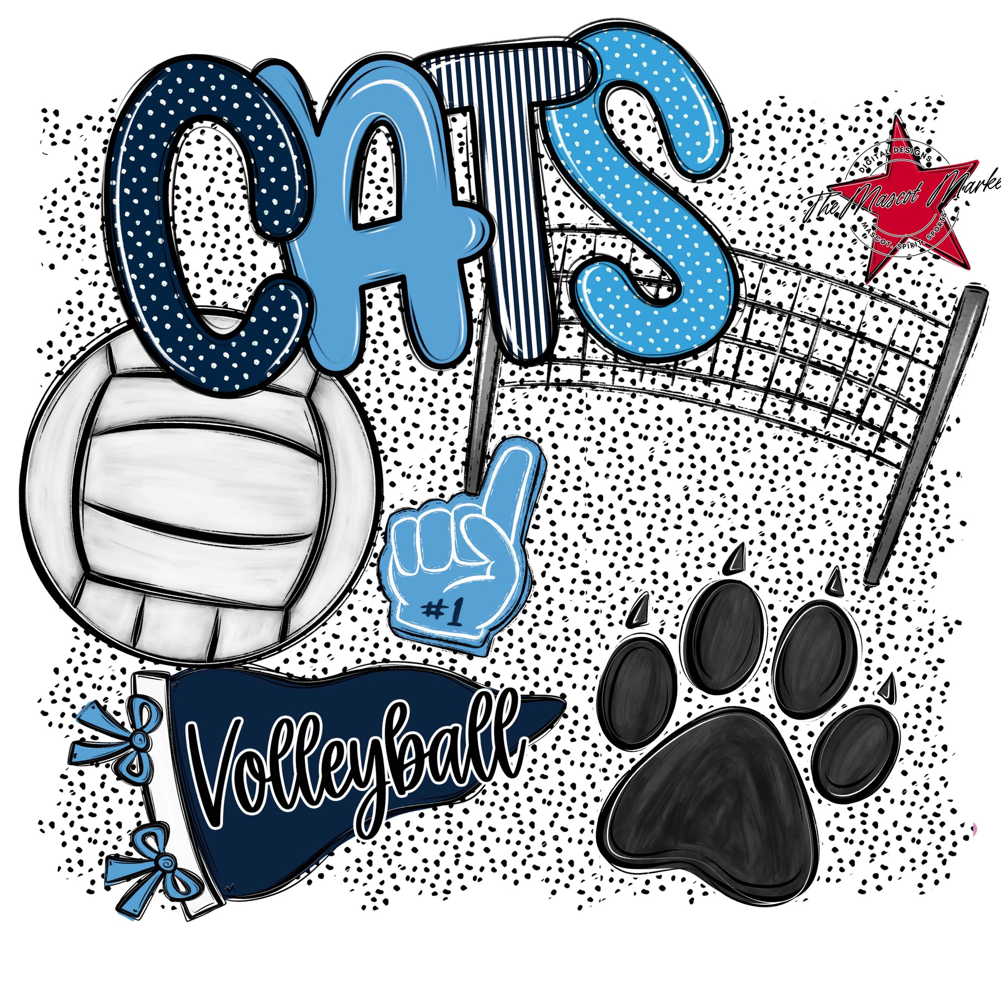 Cats Volleyball Spirit-Navy & Carolina Blue