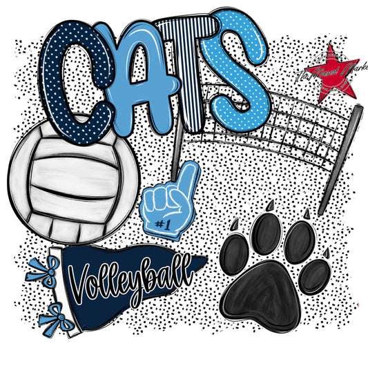 Cats Volleyball Spirit-Navy & Carolina Blue