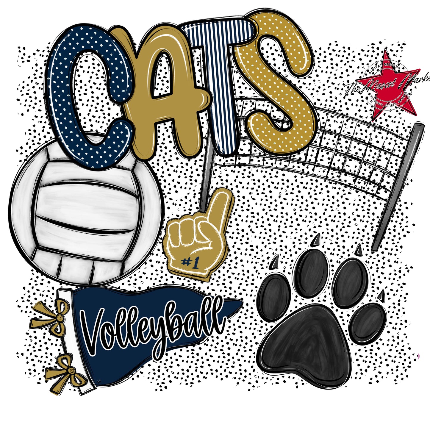 Cats Volleyball Spirit-Navy & Gold