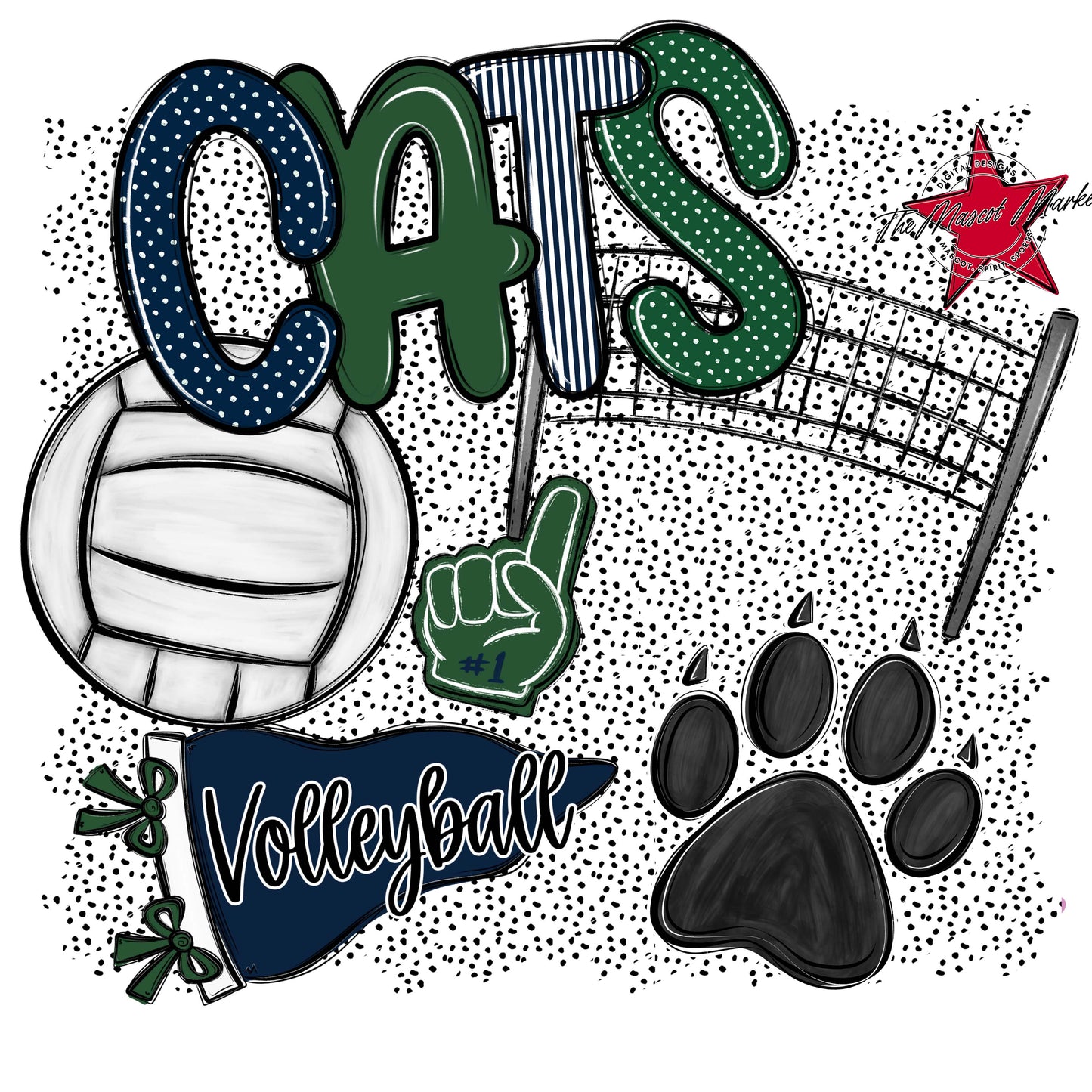 Cats Volleyball Spirit-Navy & Green