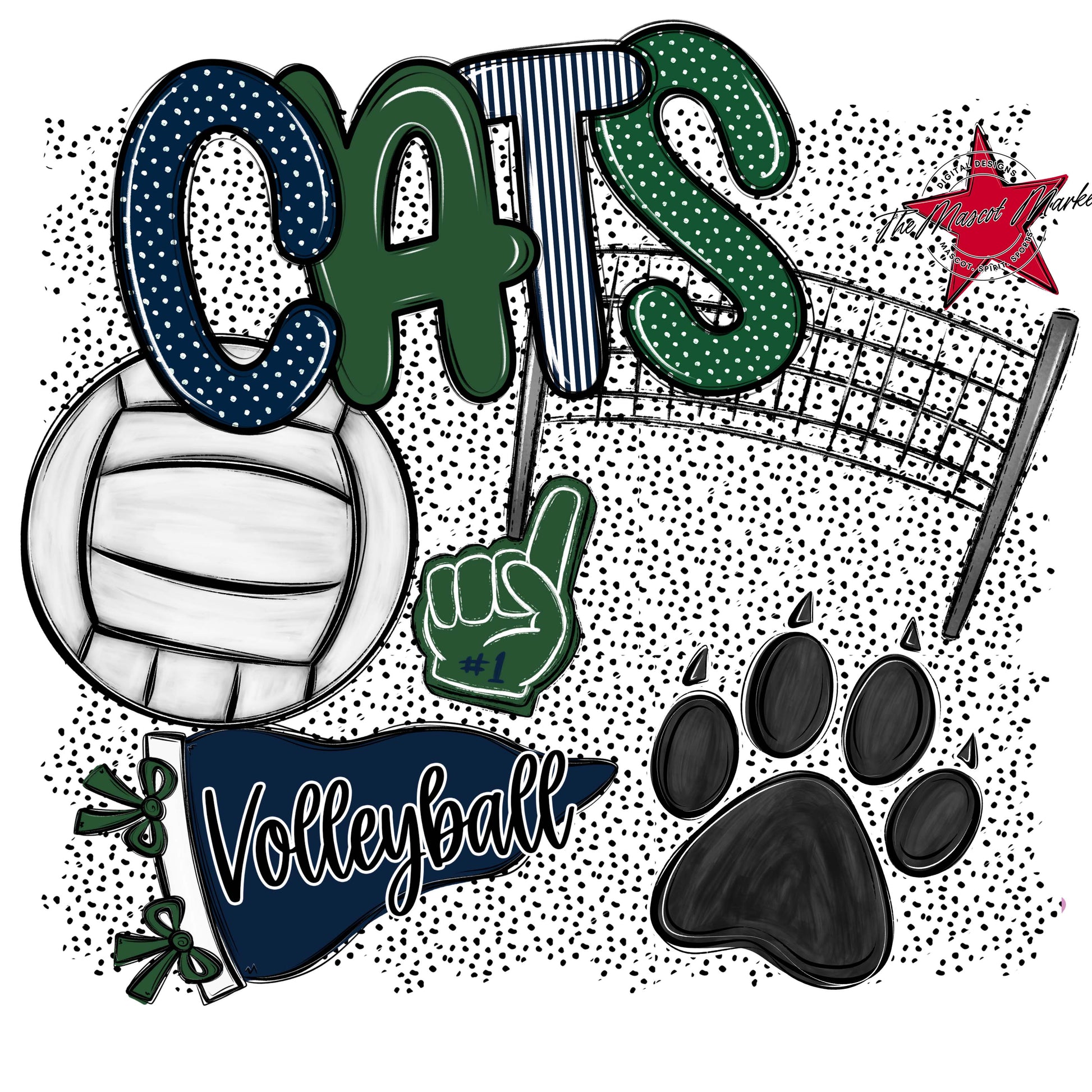 Cats Volleyball Spirit-Navy & Green