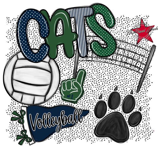 Cats Volleyball Spirit-Navy & Green