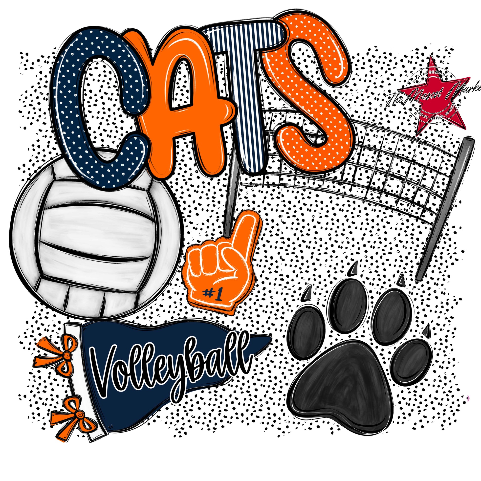 Cats Volleyball Spirit-Navy & Orange