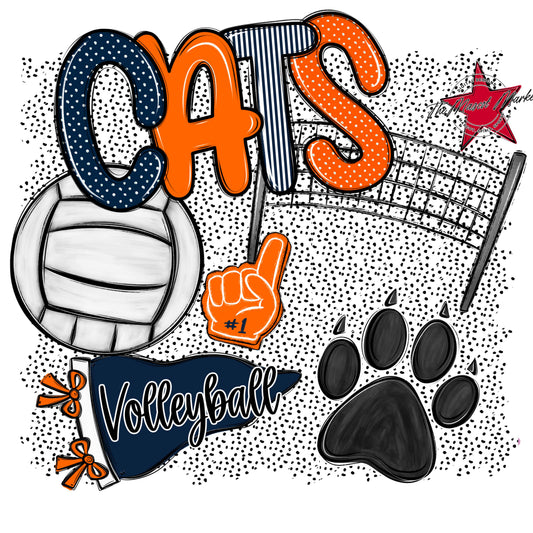 Cats Volleyball Spirit-Navy & Orange