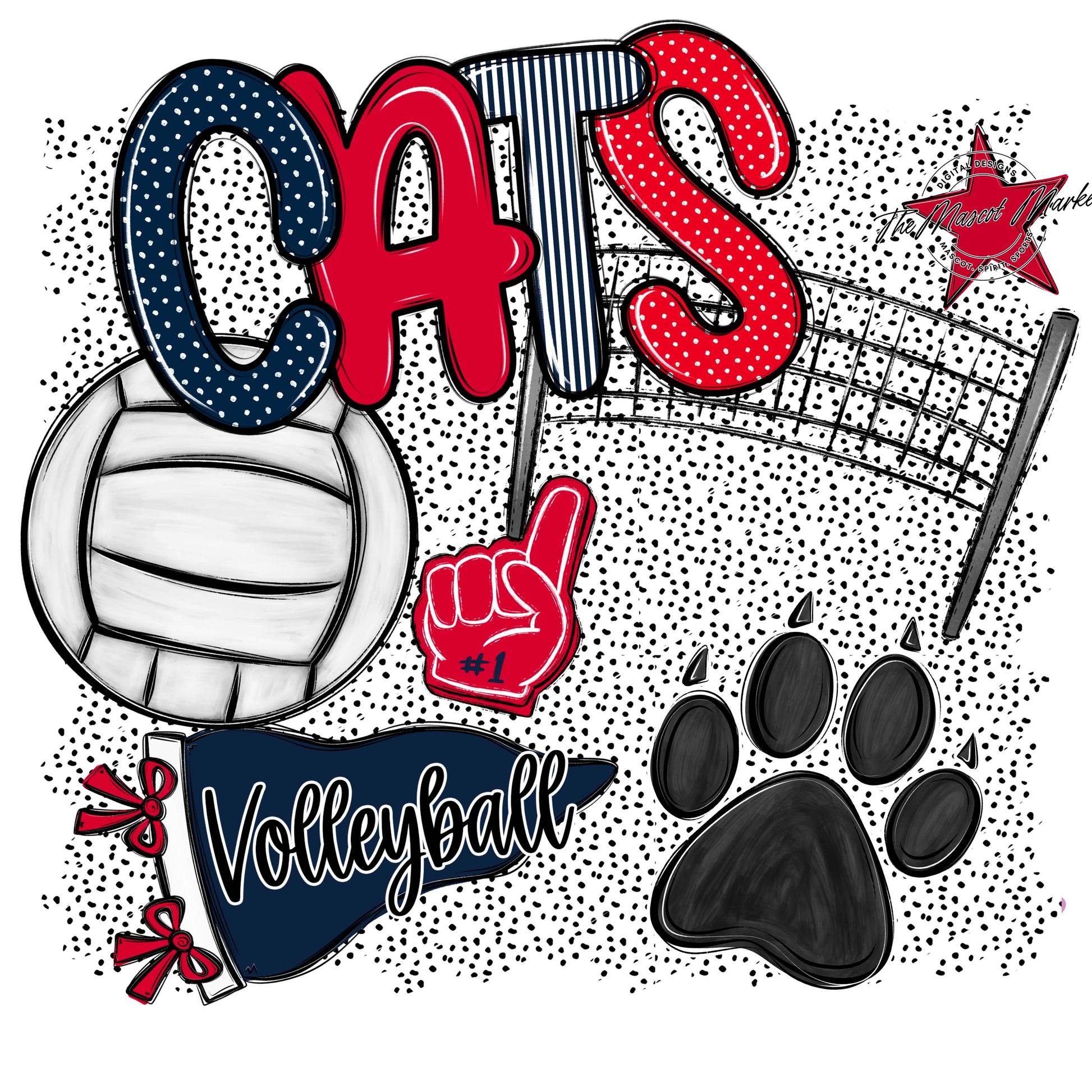 Cats Volleyball Spirit-Navy & Red