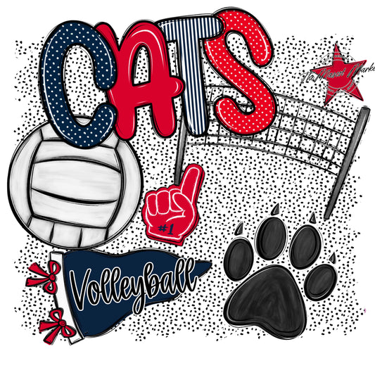 Cats Volleyball Spirit-Navy & Red