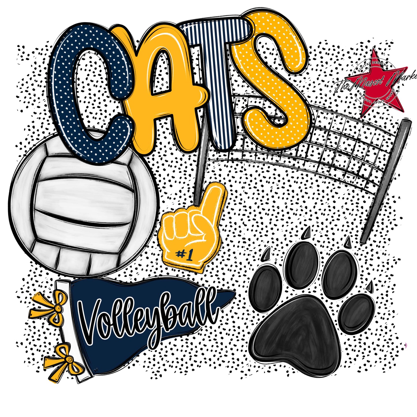 Cats Volleyball Spirit-Navy & Yellow