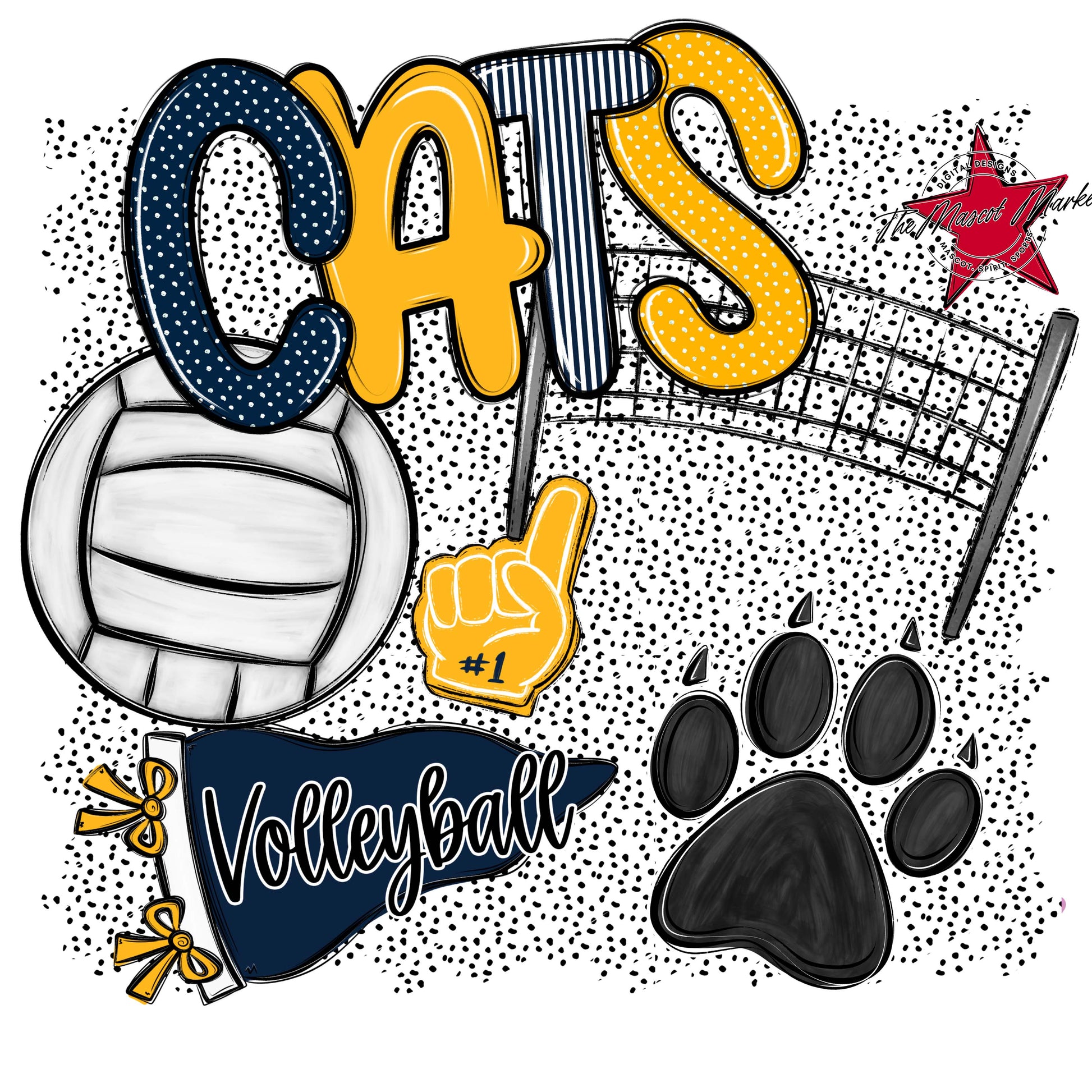Cats Volleyball Spirit-Navy & Yellow