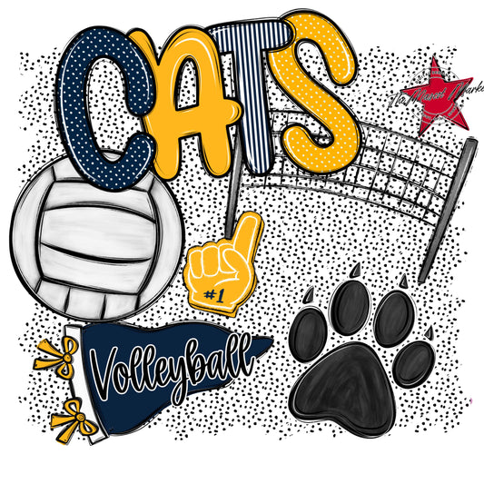 Cats Volleyball Spirit-Navy & Yellow