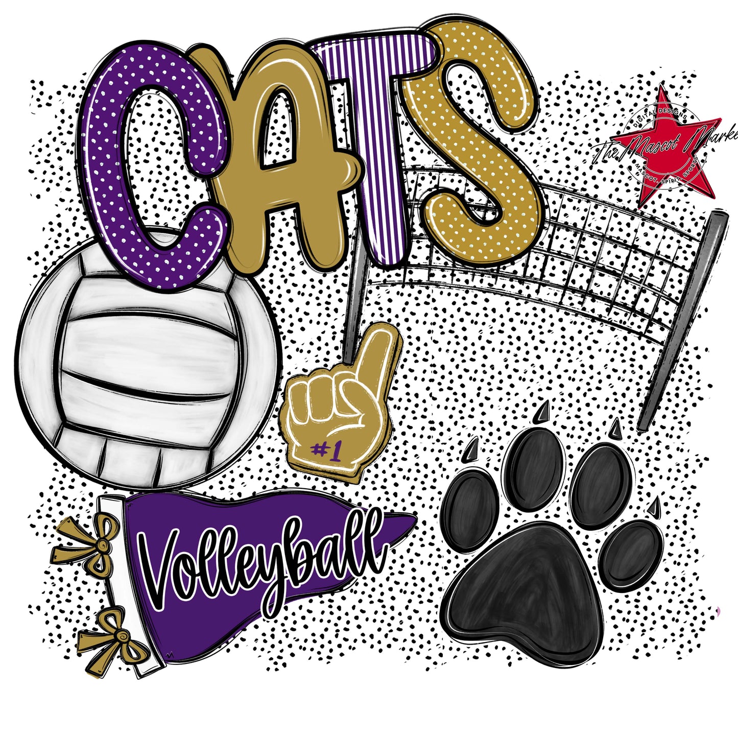 Cats Volleyball Spirit-Purple & Gold