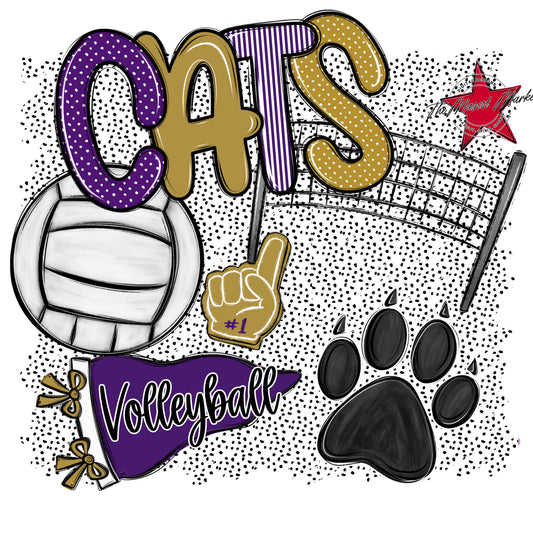 Cats Volleyball Spirit-Purple & Gold