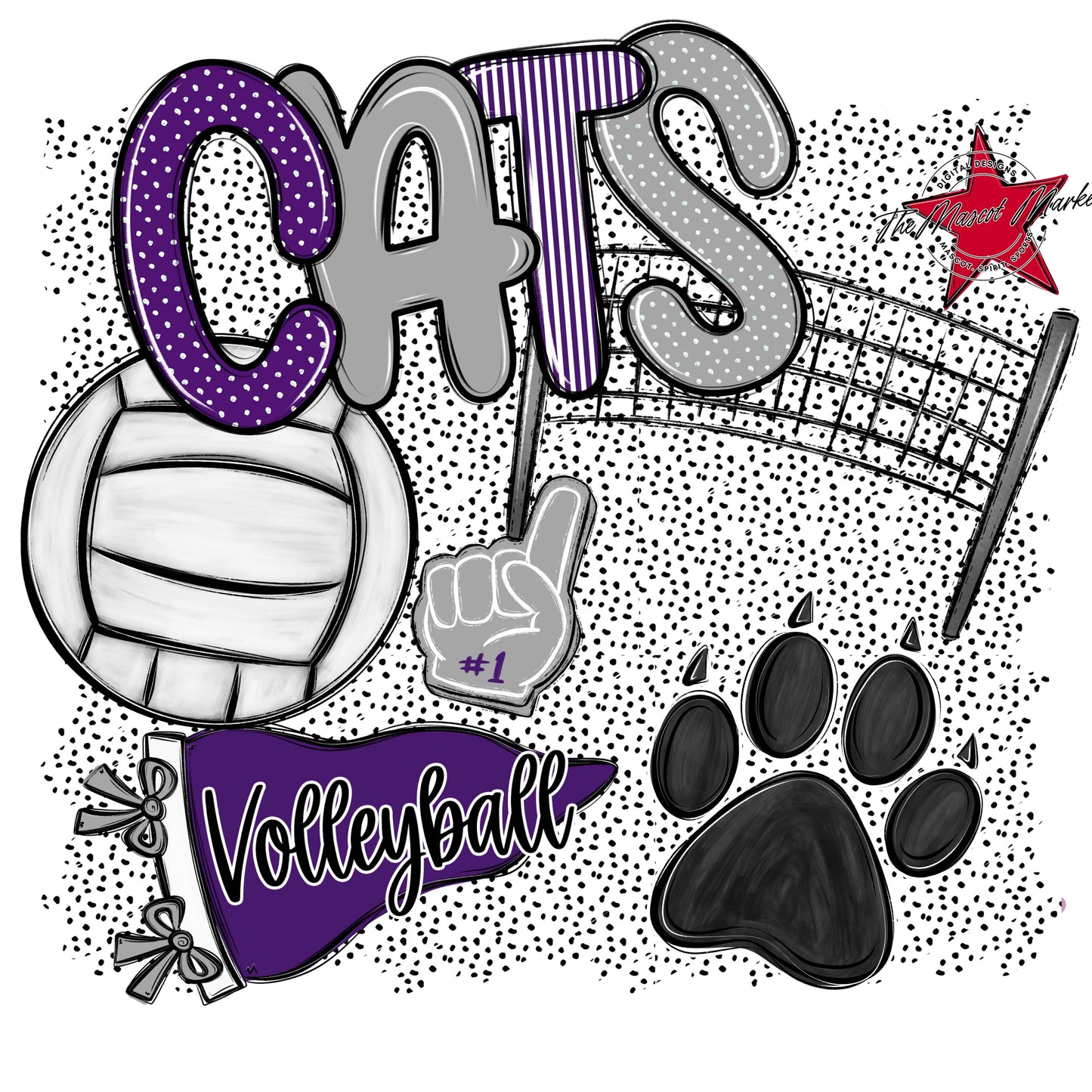 Cats Volleyball Spirit-Purple & Grey