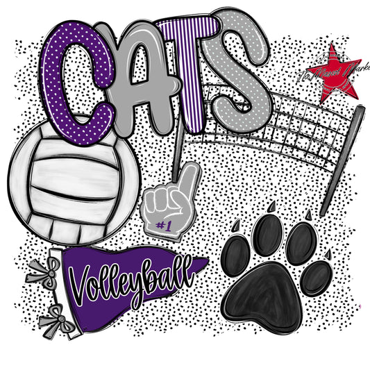 Cats Volleyball Spirit-Purple & Grey