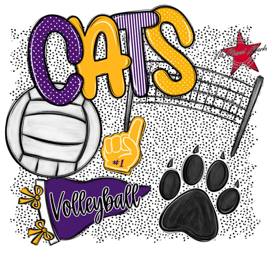Cats Volleyball Spirit-Purple & Yellow