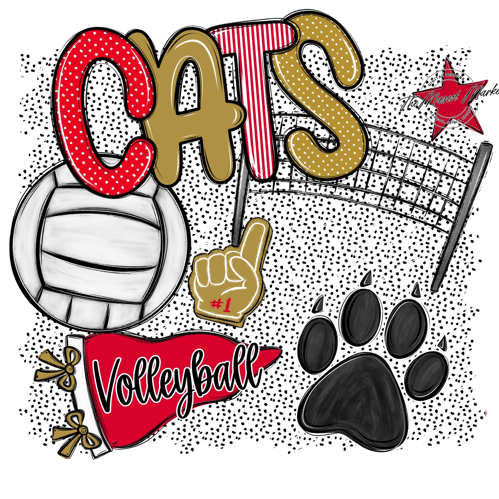 Cats Volleyball Spirit-Red & Gold