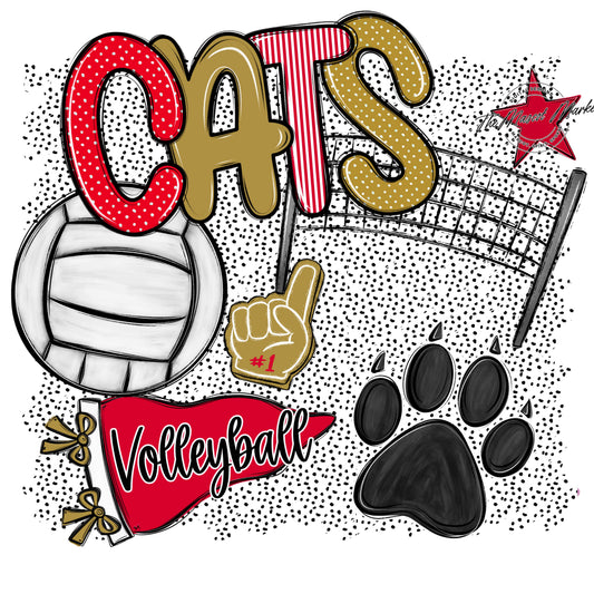 Cats Volleyball Spirit-Red & Gold