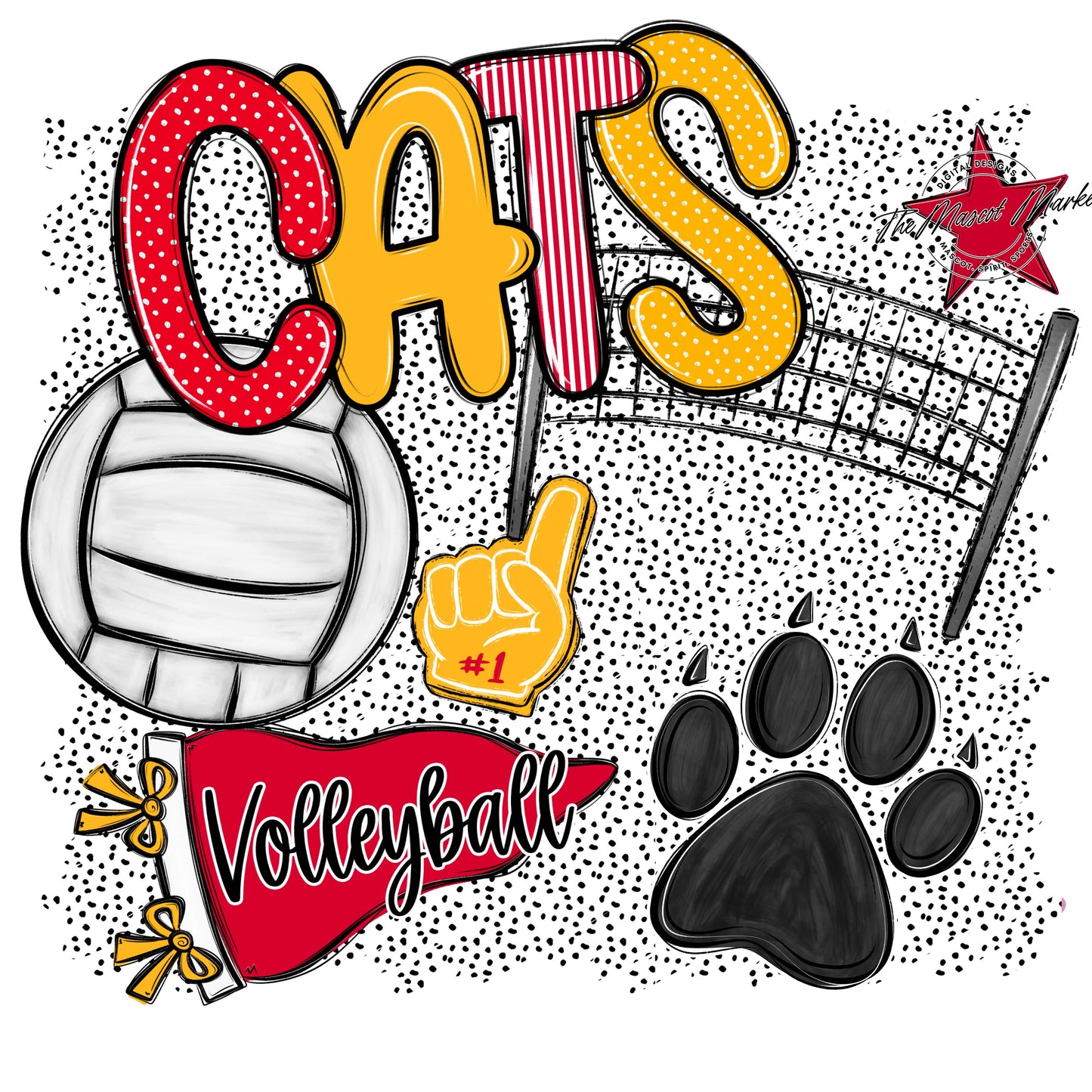 Cats Volleyball Spirit-Red & Yellow