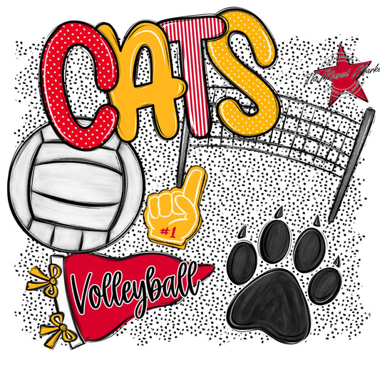 Cats Volleyball Spirit-Red & Yellow