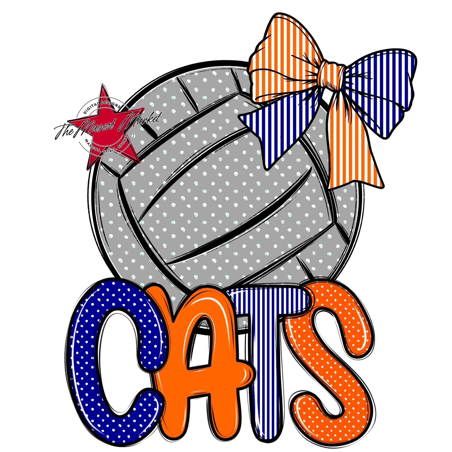 Cats Volleyball Spirit Design-Blue & Orange
