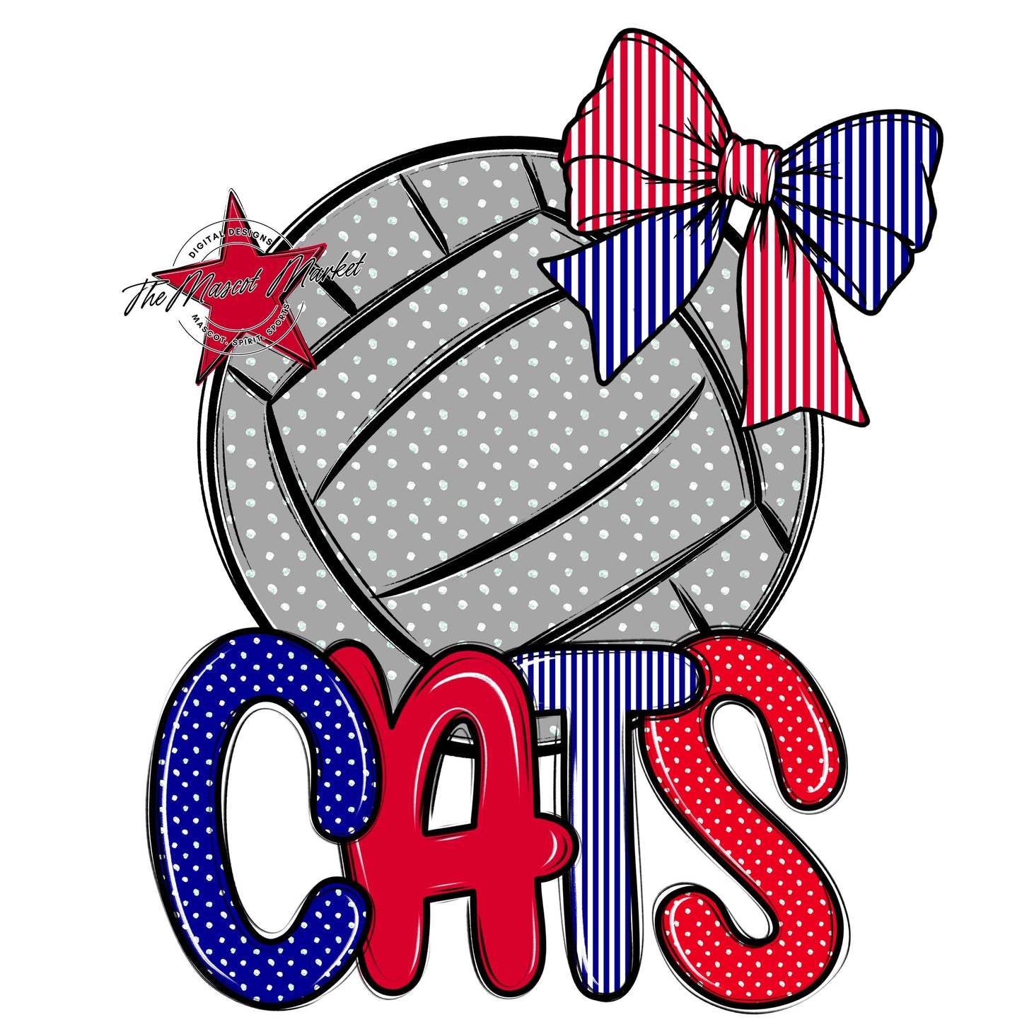 Cats Volleyball Spirit Design-Blue & Red