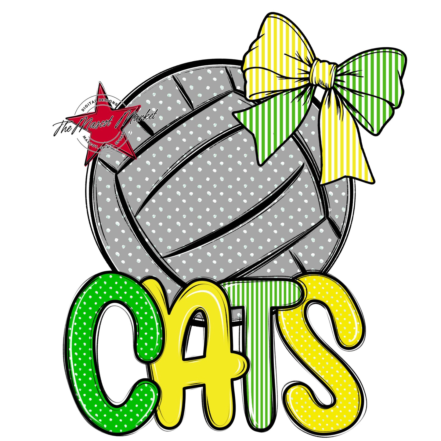 Cats Volleyball Spirit Design-Bright Green & Bright Yellow