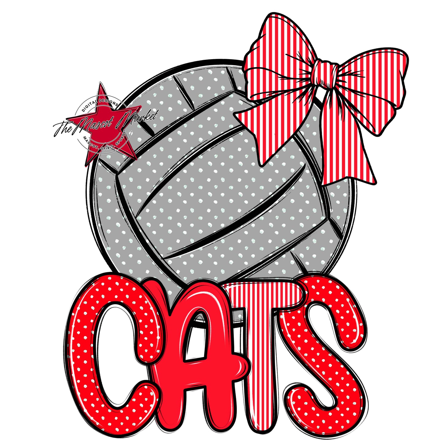 Cats Volleyball Spirit Design-Bright Red