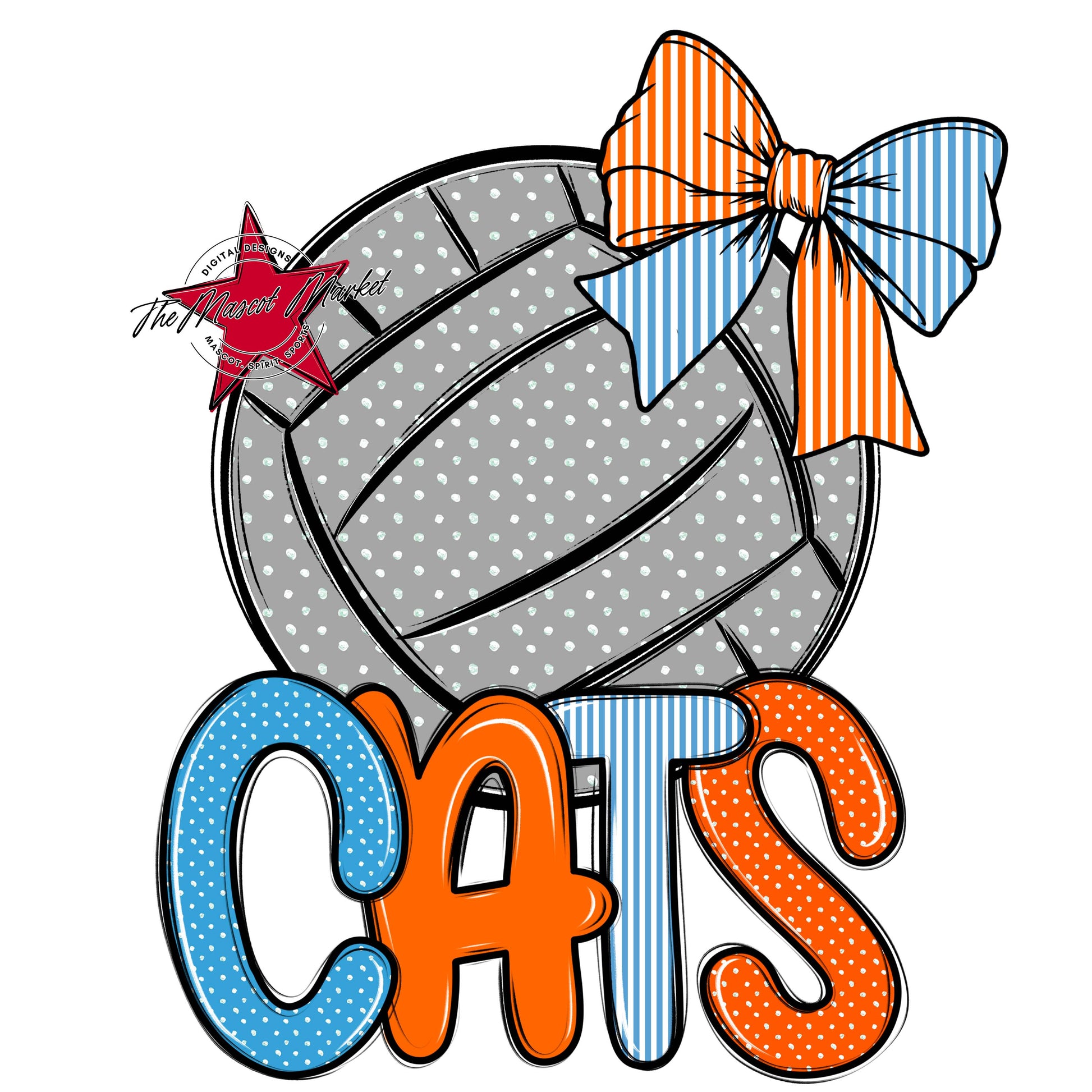 Cats Volleyball Spirit Design-Carolina Blue & Orange