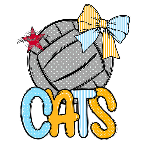 Cats Volleyball Spirit Design-Columbia Blue & Yellow