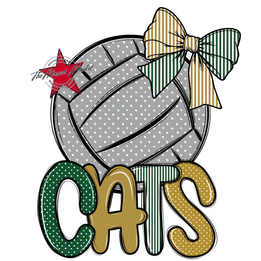 Cats Volleyball Spirit Design-Green & Gold
