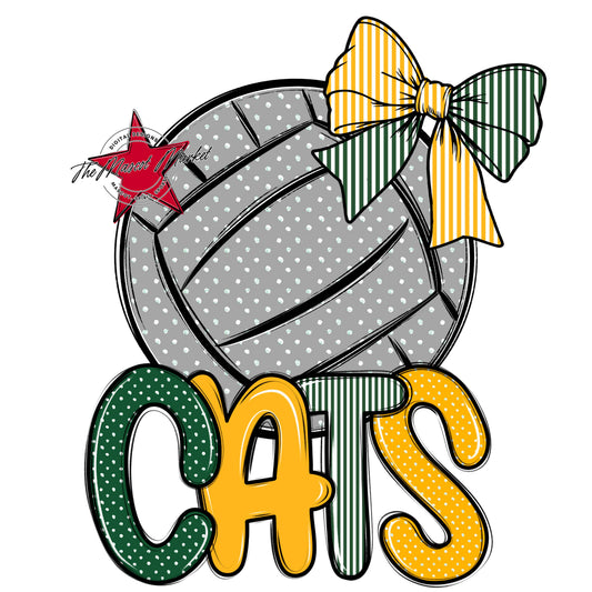 Cats Volleyball Spirit Design-Green & Yellow