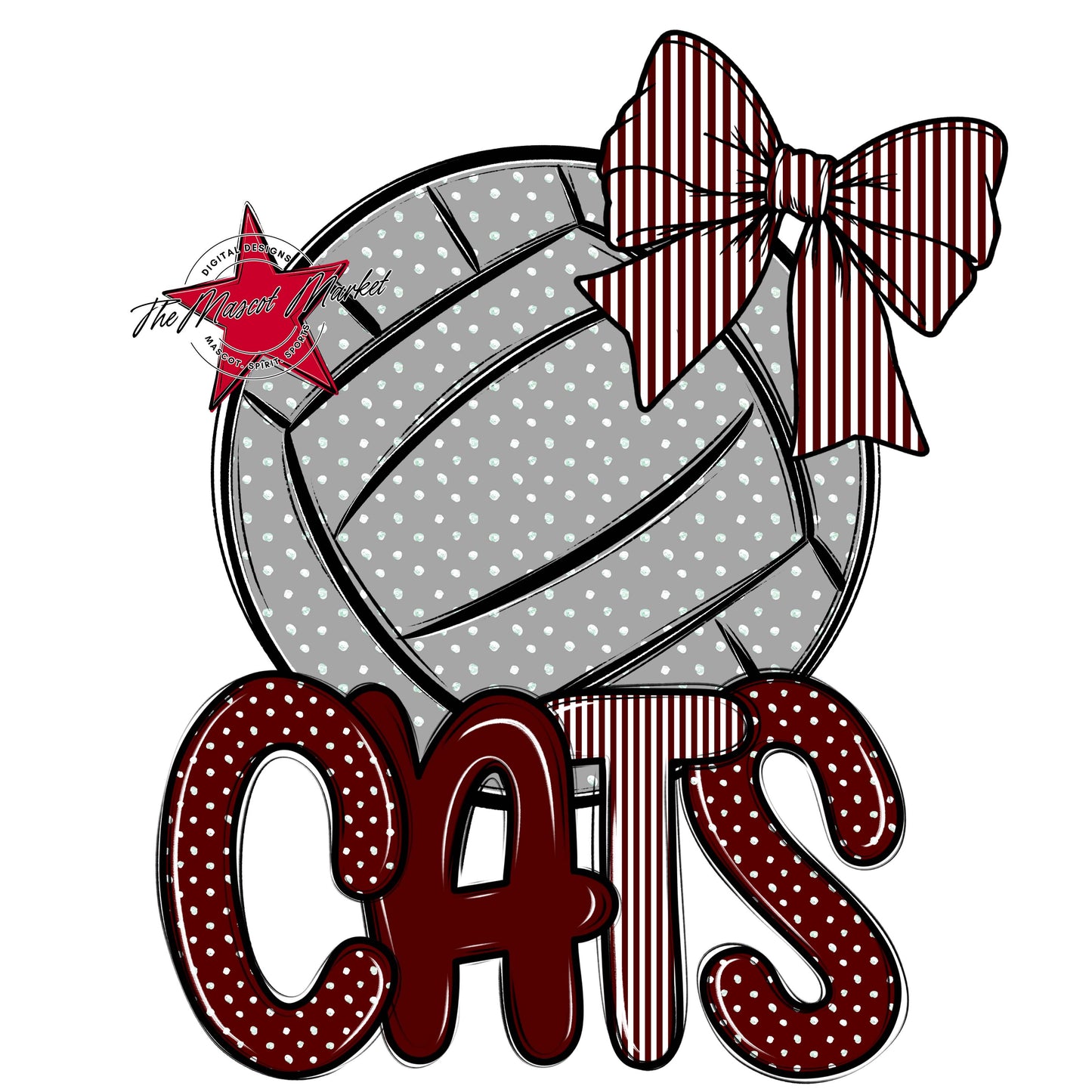 Cats Volleyball Spirit Design-Maroon