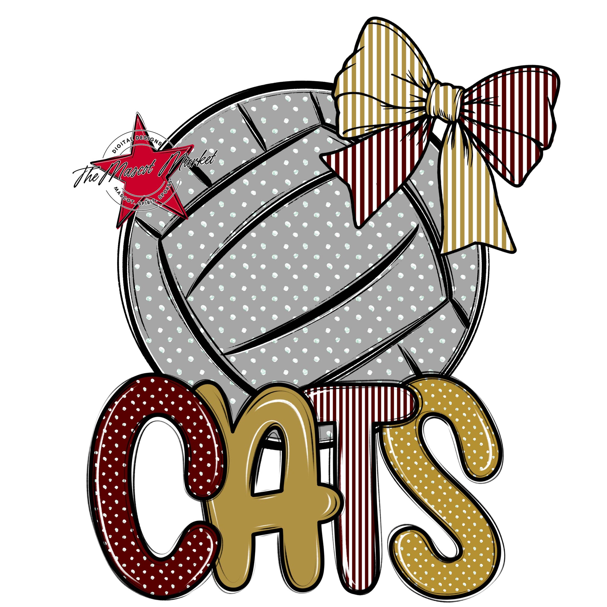 Cats Volleyball Spirit Design-Maroon & Gold