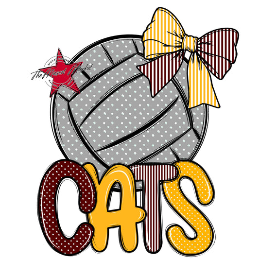 Cats Volleyball Spirit Design-Maroon & Yellow