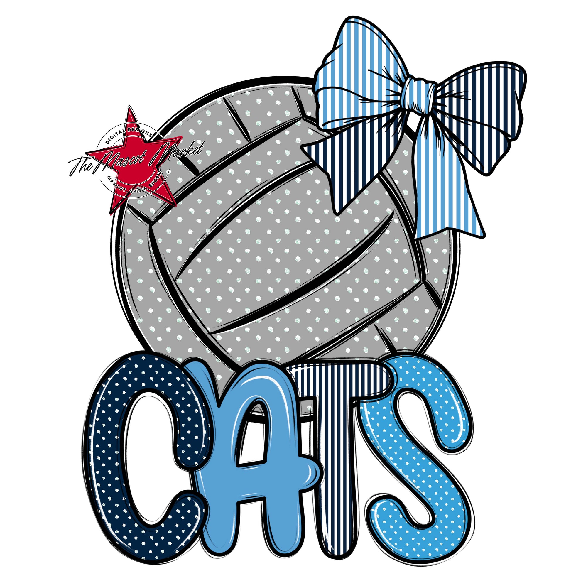 Cats Volleyball Spirit Design-Navy & Carolina Blue