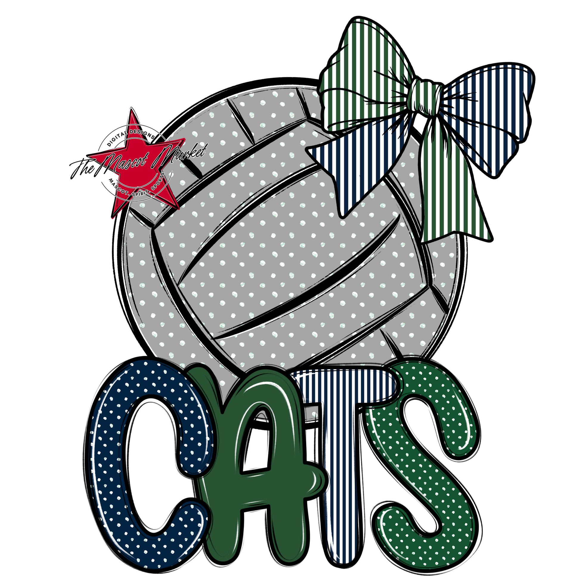 Cats Volleyball Spirit Design-Navy & Green