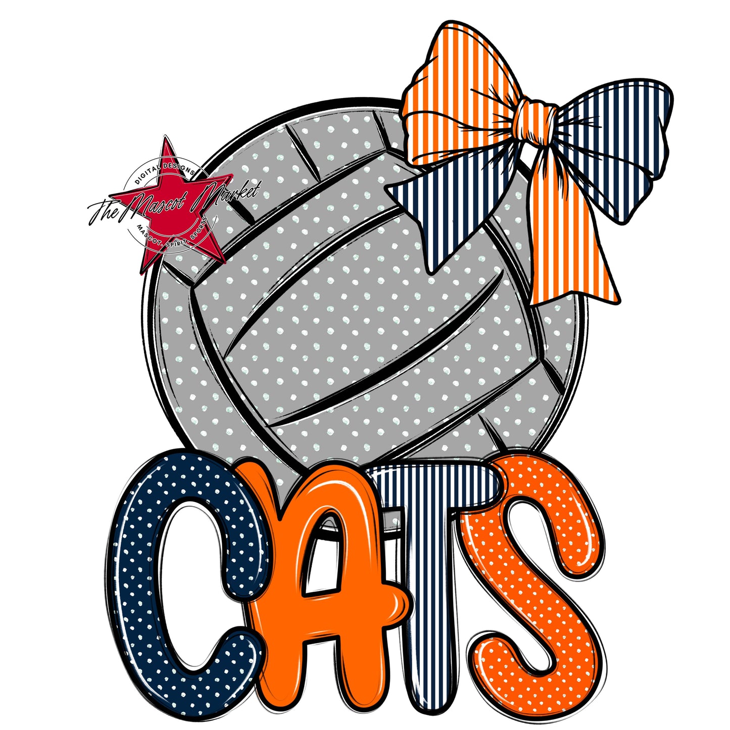Cats Volleyball Spirit Design-Navy & Orange
