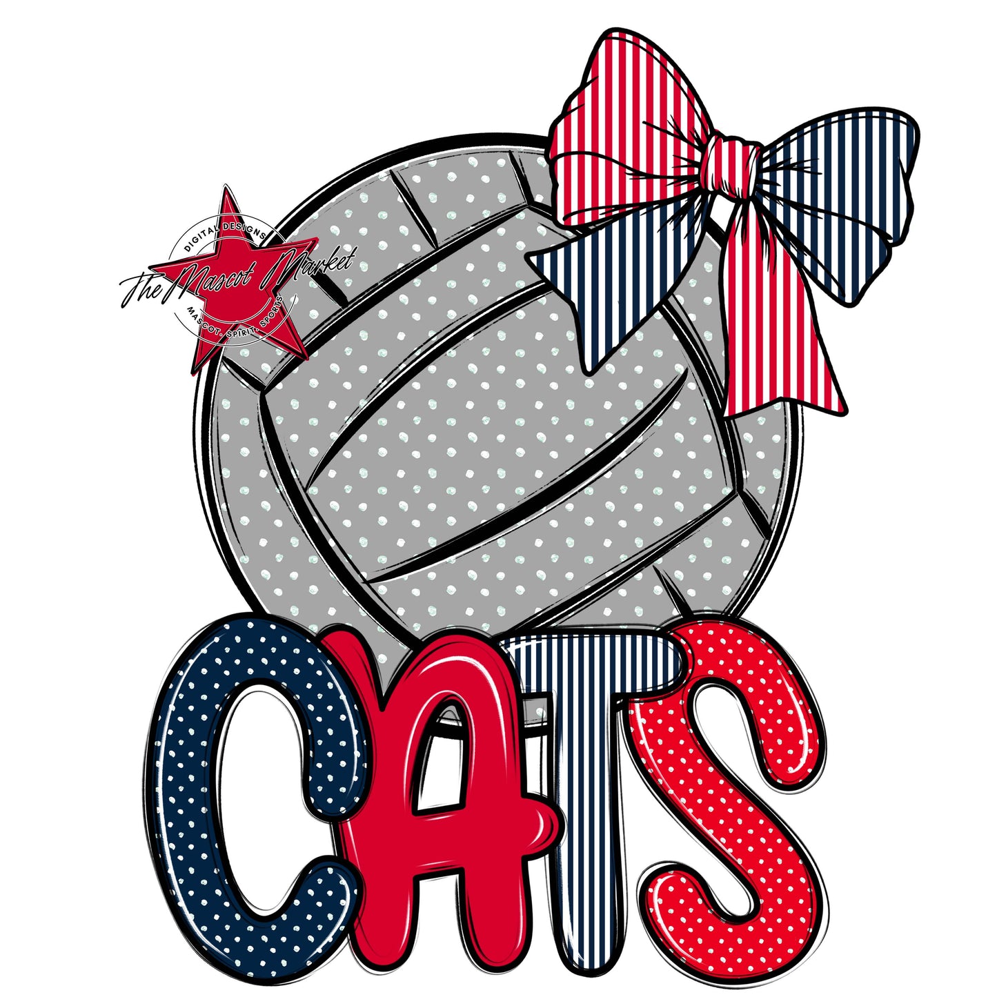 Cats Volleyball Spirit Design-Navy & Red