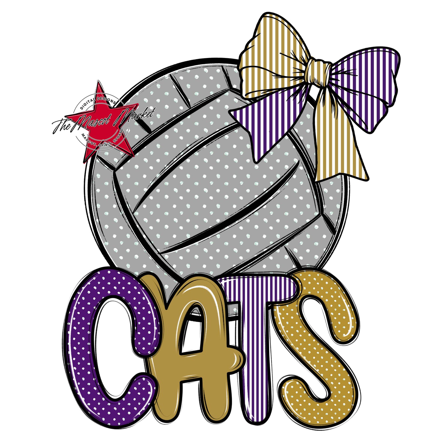 Cats Volleyball Spirit Design-Purple & Gold