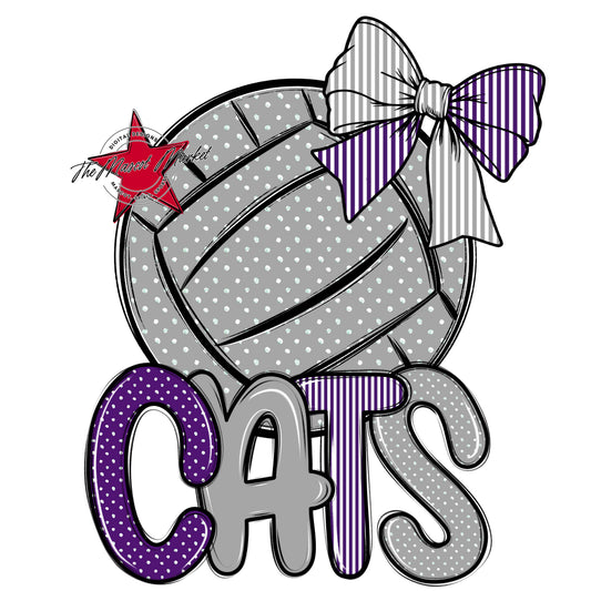 Cats Volleyball Spirit Design-Purple & Grey