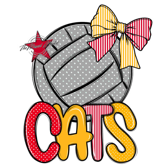 Cats Volleyball Spirit Design-Red & Yellow