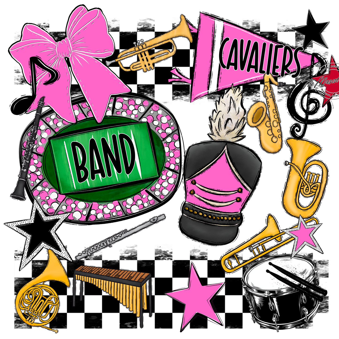 Cavaliers Checkers Band Spirit Design-Baby Pink
