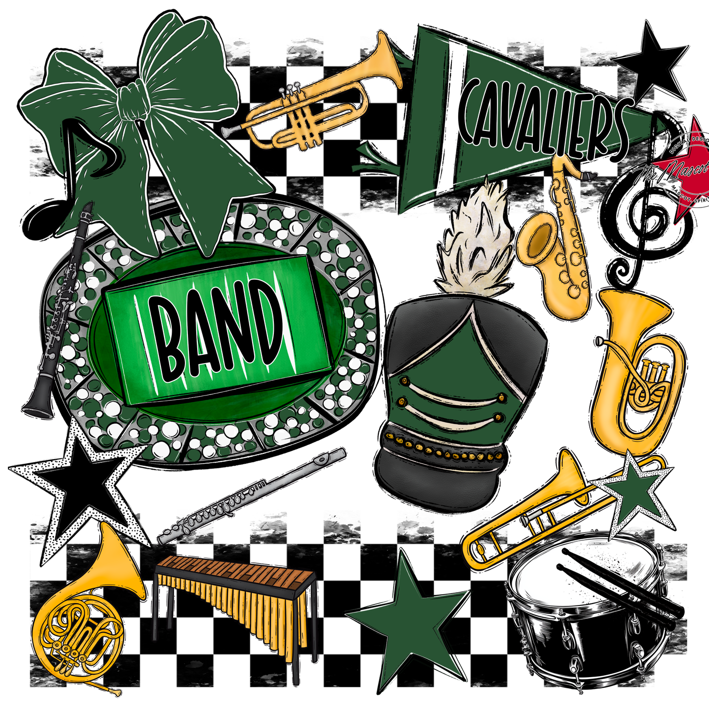 Cavaliers Checkers Band Spirit Design-Green