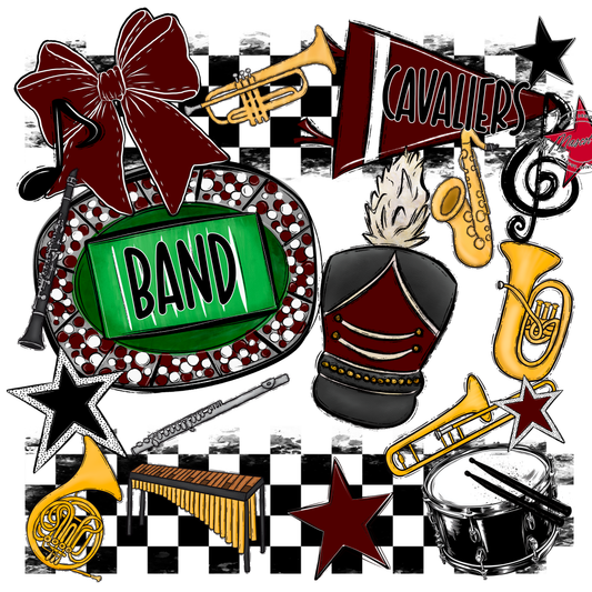 Cavaliers Checkers Band Spirit Design-Maroon