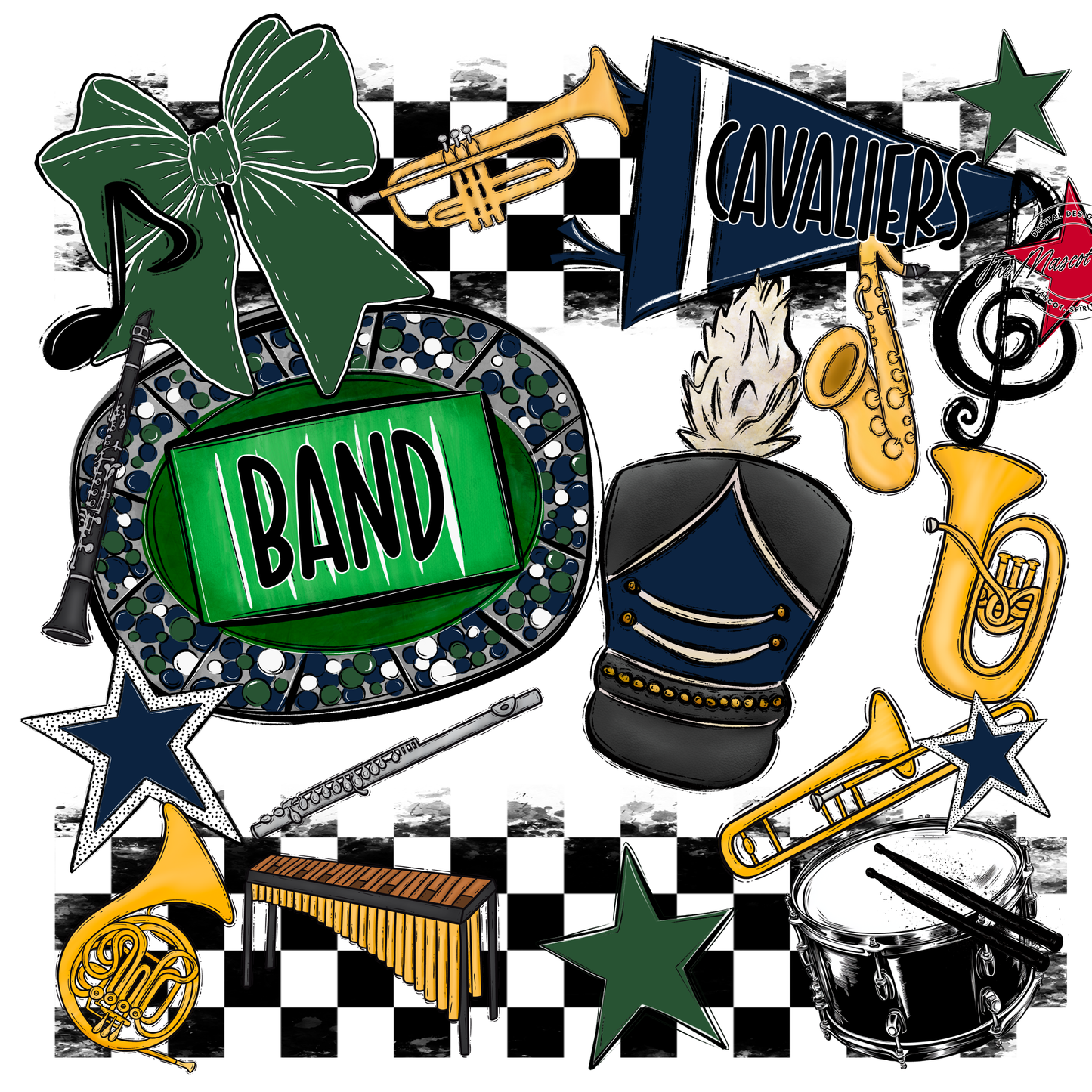 Cavaliers Checkers Band Spirit Design-Navy-Green