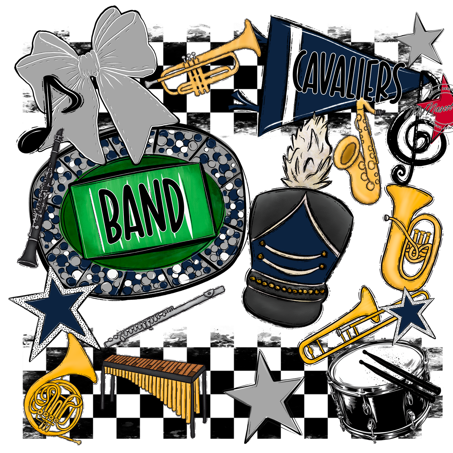 Cavaliers Checkers Band Spirit Design-Navy-Grey