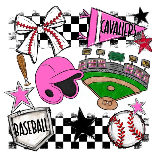 Cavaliers Checkers Baseball Spirit Design-Baby Pink