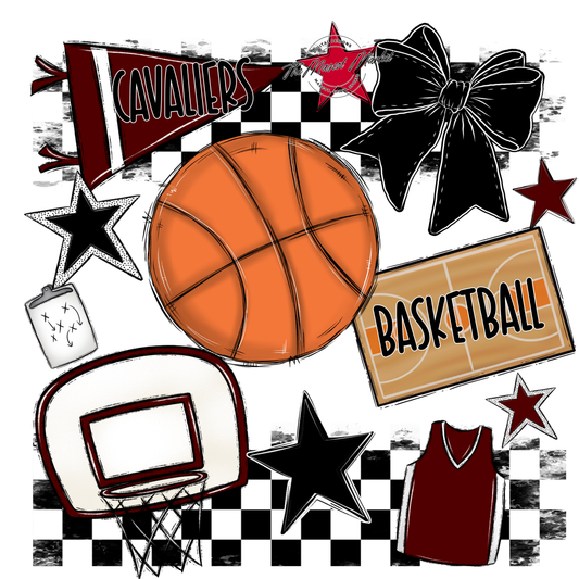 Cavaliers Checkers Basketball Spirit Design-Maroon