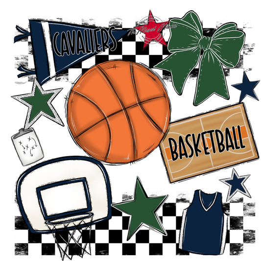 Cavaliers Checkers Basketball Spirit Design-Navy-Green