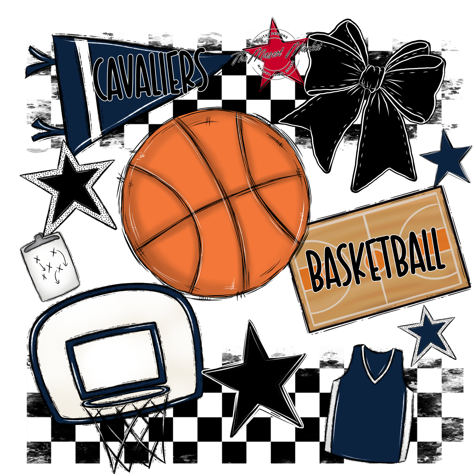 Cavaliers Checkers Basketball Spirit Design-Navy