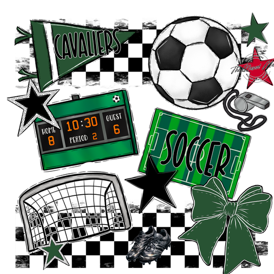 Cavaliers Checkers Soccer Spirit Design-Green